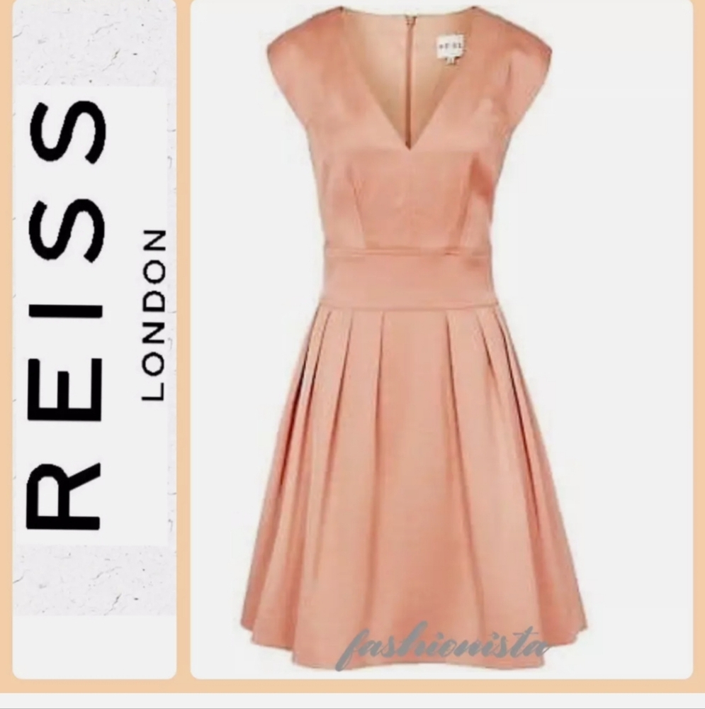 REISS Avile Apricot Peach Fuzz Sleeve Pleated Dress